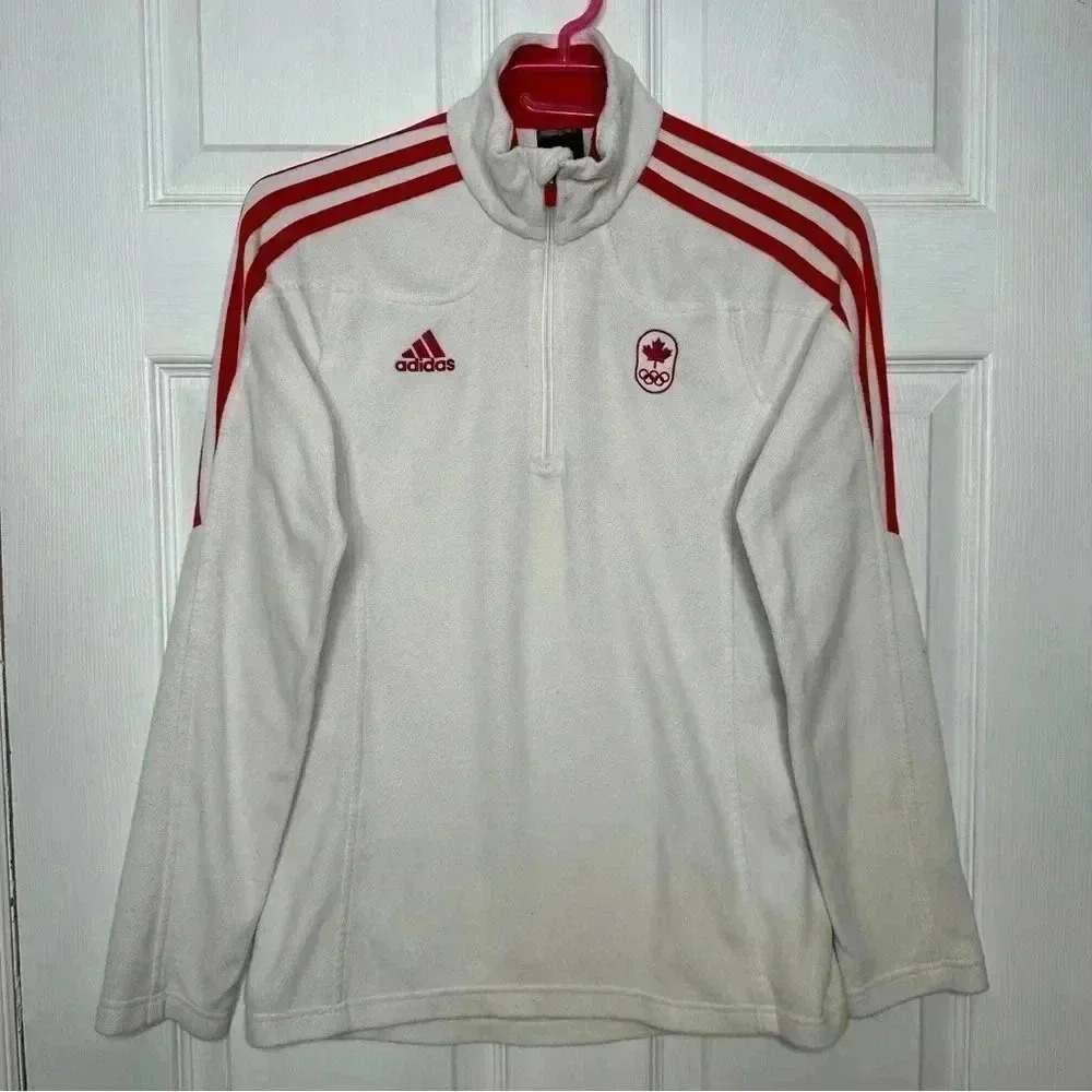 Adidas Training Jacket Canada Olympics Fleece White & Red Size Medium
